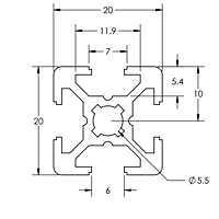 TSLOTS 20-2020 20mm x 20mm 6mm T-slot Aluminum Framing Profile TSLOTS 20-2020 20mm x 20mm 6mm T-slot Aluminum Framing Profile