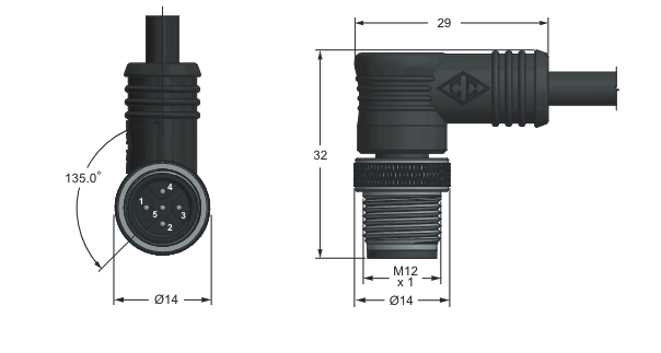 Cordset M12 Male 90 Degree PVC Cable Single Ended - Part # RC12-AMM040-0210C10A Cordset M12 Male 90 Degree PVC Cable Single Ended - Part # RC12-AMM040-0210C10A